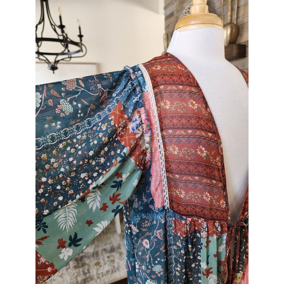 Boutique Umgee USA Patchwork Boho Kimono Hippie Stevie Nicks Gypsy Festival S - Picture 5 of 9